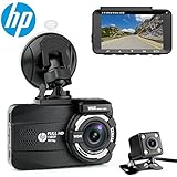 HP Dual Channel Lens Dash Cam for car Full HD 1080P Front &amp; Rear Built-in GPS DVR Dashboard Camera Recorder,3.0",Sony Sensor,Night Vision,WDR, Loop Recording, Parking mode