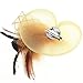 Navifoce Fashion Women's Flower Feather Mesh Net Fascinator Beaded Cocktail Headwear with Hair Clip and Brooch (Light Yellow)