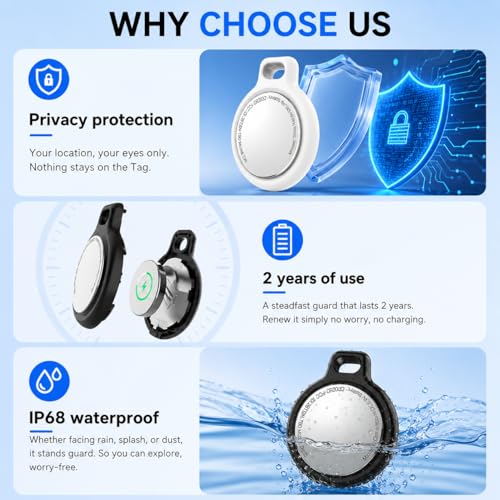 Air Tracker Tag-4 Pack, Key Finder Locator with Sound, Smart Tag for Apple Find My (iOS Only), Replaceable Battery, Bluetooth Tracker for car, Wallet, Luggage, Dog Collar