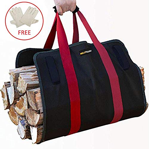 Canvas Log Carrier Bag,Portable Firewood Storage Bag Large Canvas Logging Tote Bag with Free 1 Pair Gloves