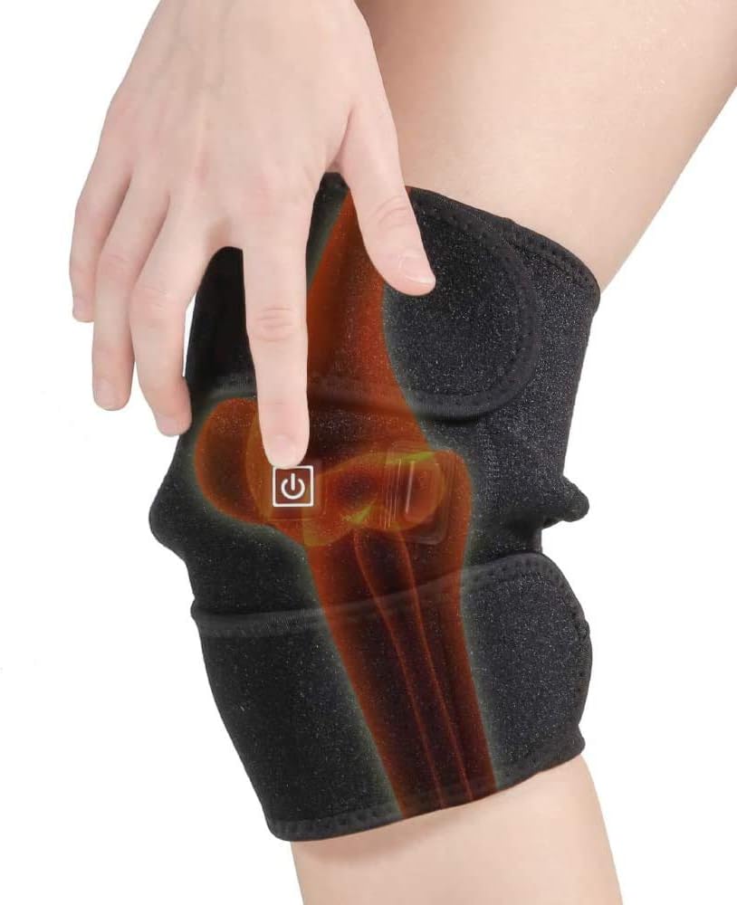 Knee Heated Brace Wrap, Knee Heating Pad for Arthritis Hot and Cold Therapy to Warm Joint and Relief Pain for Knee Stif and Strains, 3 Temperature Controls Fits Knee Calf Leg
