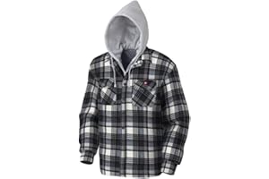 Pioneer Plaid Work Shirt With Hood - Flannel Shirt Jacket with Sherpa Fleece Hoodie - For Cold Weather - Pockets