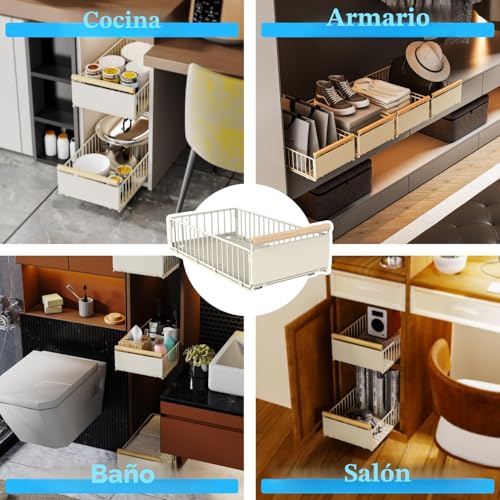 iHomara 2 Pull Out Drawers, 53cm Deep Drawer Cupboard Drawer Kitchen Drawers with Nano Adhesive and Screws for Kitchen, Bathroom, 53cm Depth x 30cm Width, 16cm Height 1