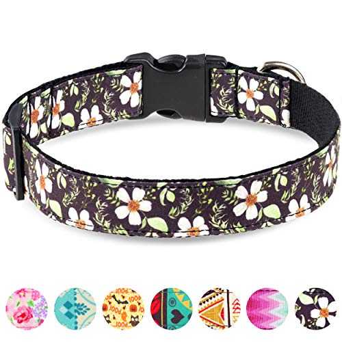 Taglory Unique Designer Soft Dog Collar, Western Collars for Puppy Dogs, Black Flower