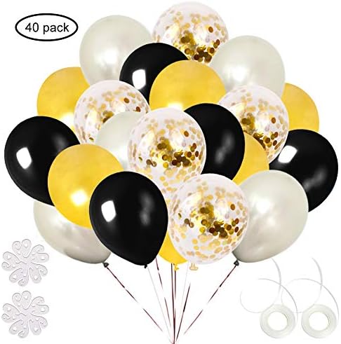 ETLEE 40 pcs Black & Gold Confetti Balloons Set ,12 Inch Latex Balloons for Gold Black Theme Party Halloween Party Decorations Birthday Festival Celebration Supplies