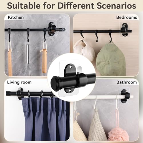 WEKIWGOT Curtain Rod Bracket, No Drilling, Strong Self Adhesive Fixing for Bathroom, Kitchen, Living Room, Dresser Bedroom (Black 6 Pieces)