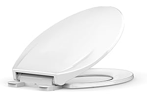 19" Elongated Toilet Seat, Slow Close Quiet Toilet Seat Cover with Never Loosen Durable Toilet Lid Easy to Install & Clean, P