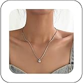 Allereyae Vintage Crystal Pendant Necklace Oval Crystal Necklace Rhinestone Choker Necklace Sliver Box Chain Necklace Jewelry for Women