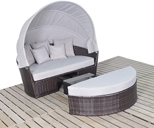 ESports Outdoor Wicker Rattan Daybed with Retractable Canopy Patio Sofa Furniture Set (Brown)