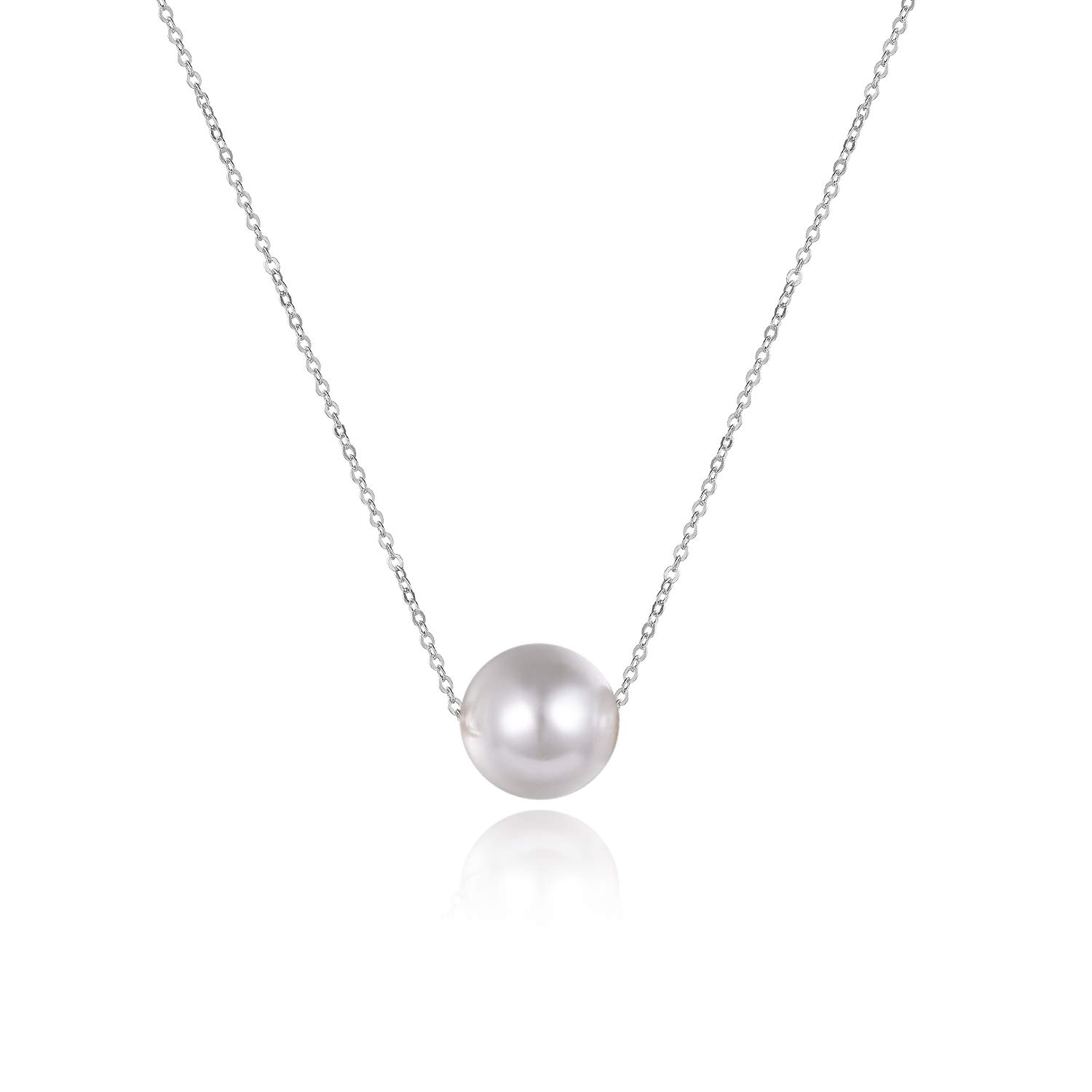 Sterling Silver Single Pearl Choker Necklace for Women 7-8mm Freshwater Cultured Pearls Gifts 16" — image 1