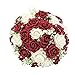 Febou Wedding Bridal Bouquet, Wedding Bride Bouquet, Wedding Holding Bouquet with Artificial Roses Lace Pearl Ribbon, Perfect for Wedding, Church, Party and Home Decor(Heart Pearl, White+Dark Red)