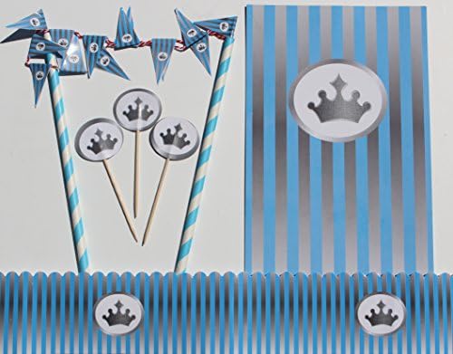 Silver Prince Crown - 25 Cupcake Toppers, 1 Bunting, 1 Cake Frill