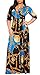 Womens Sexy V Neck 3/4 Sleeve Floral Long Maxi Dresses Casual Loose Party Plus Size Dress with Belt