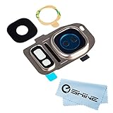 Eshine Back Rear Camera Glass Lens Cover Ring Replacement + Flash Cover + Adhesive for Samsung Galaxy S7 G930/S7 Edge G935 (ALL CARRIERS) + Cloth (Gold)