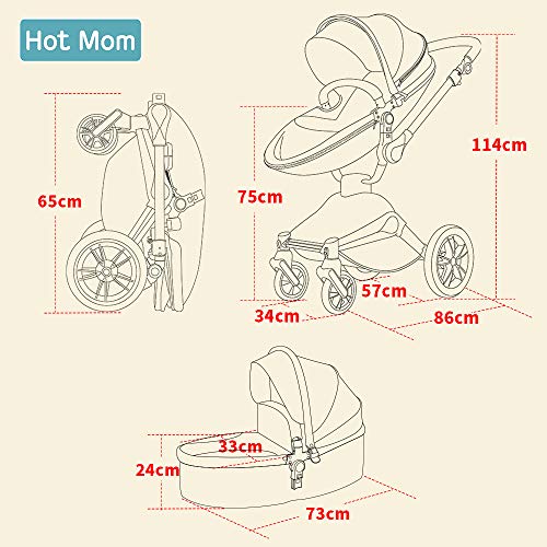 Baby Stroller 360 Rotation Function,Hot Mom Pushchair Pram,New Style 2020,Grey Leaves - Thumbnail 7