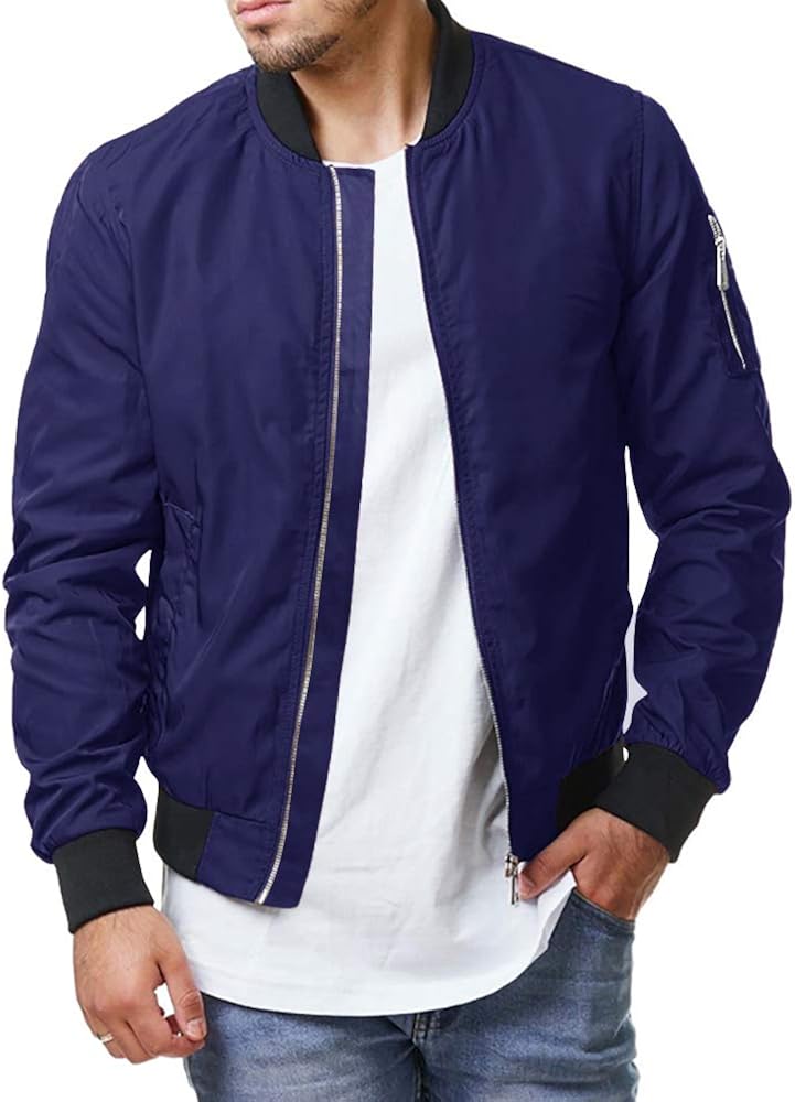 Beotyshow Mens Bomber Jackets Zip Up Baseball Slim Fit Fall Winter