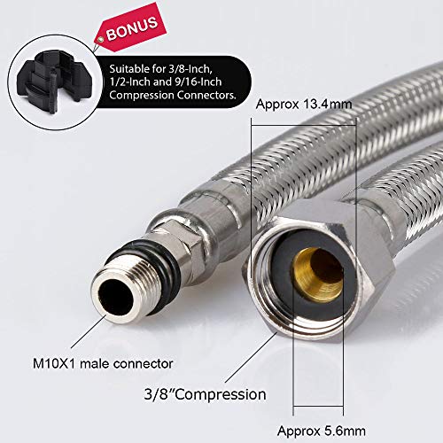 HOMEIDEAS 24Inch Faucet Connector 3/8" x M10x1 Braided Stainless Steel
