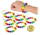 Rainbow Colorful Stretch Elastic Beaded Bracelets for Little Girls or Teens - Wholesale Bulk Pack of 12