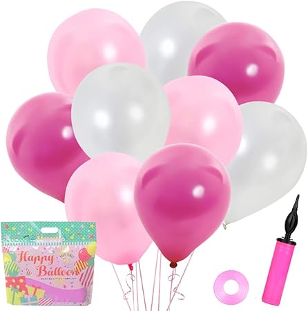 Amazon Sweet Party ほんのりツヤ感 バルーン 100個 パール 極厚 風船 3色セット 風船リボン付 加厚 ハンドポンプ 誕生日 結婚式 二次会 飾り付け ストロベリーピンク系 風船 バルーン おもちゃ