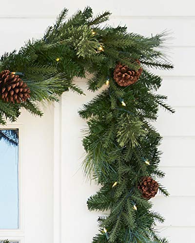 Balsam Hill Mixed Evergreen Prelit Artificial Christmas Garland, 9 Feet, Clear LED Lights