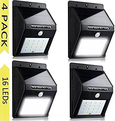 16 LED Motion Sensor Solar System Bright Light - Waterproof Outdoor Motion Detectors Electric Light - Automatic Wireless Security Wall Night Lights - For Patio, Deck, Yard, Driveway, Garden - 4 Pack