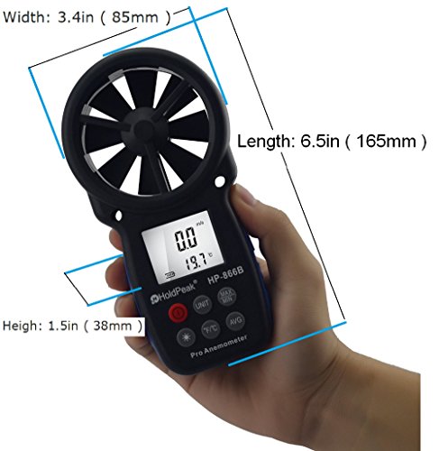 HOLDPEAK 866B-APP Digital Anemometer Handheld APP Wind Speed Meter for Measuring Wind Speed, Temperature, Wind Chill with Backlight (Black)