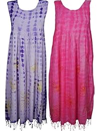 Womens Bohemian Summer Dress Sleeveless Tie Dye Tassel Hemline Midnight Party Tank Dresses Wholesale Lot Of 2