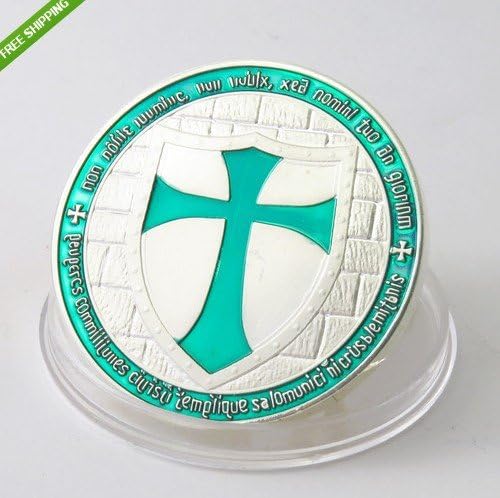 Commemorative Knights Templar Cross Masonic Mason Green silver Coin Freemason