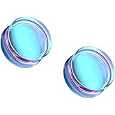 Pierced Owl Purple Iridescent Glass Double Flared Plug Gauges, Sold as a Pair