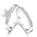 [Eternity Love] Women's Pretty 18K White Gold Plated Solitaire CZ Crystal Engagement Rings Set Best Promise Rings for Her Anniversary Wedding Bands TIVANI Collection Jewelry Rings