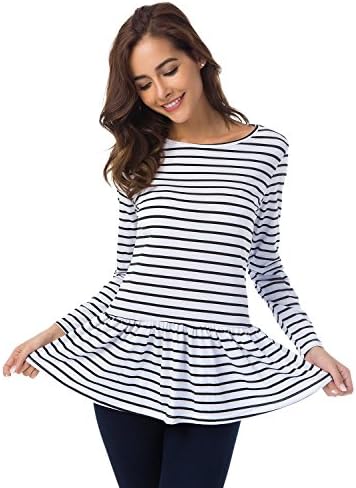 Women's Loose Ruffle Hem Long Sleeve High Low Peplum Blouse Top