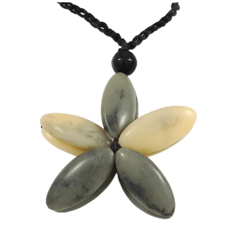Avalaya Oversized Grey/Beige Resin Flower Pendant with Cotton Cord - 46cm L/ 10cm Flower