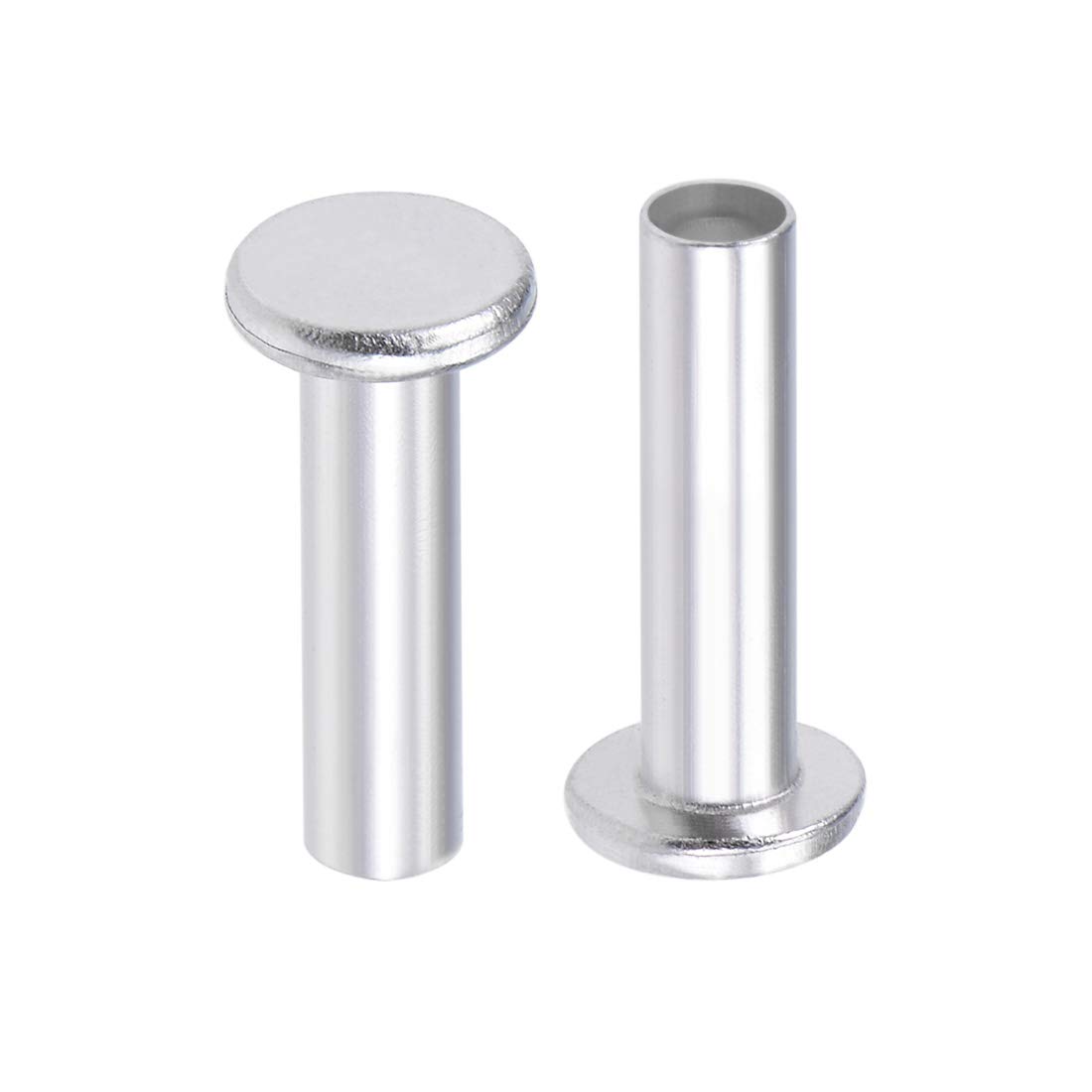 sourcing map 100 Pcs 4mm x 16mm Aluminum Flat Head Semi-Tubular Rivets Silver Tone
