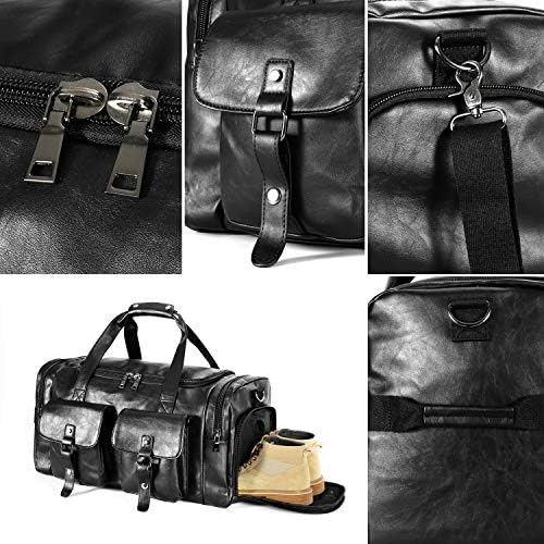 Zeroway Travel Duffel Bag with Shoe Pouch, PU leather Carry on Bag Weekender Overnight Bag for Men Women Black 6 Zeroway Travel Duffel Bag with Shoe Pouch, PU leather Carry on Bag Weekender Overnight Bag for Men Women Black