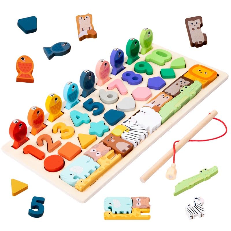 KUKUTrueยฎ Montessori Toy 2 3 4 5 Years, Magnetic Fishing Game, Educational Toys for 2-3 Year Olds, Counting Blocks, Number Puzzle, Fine Motor Skills, Gift 2-5 Kids Boys Girls