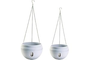 Sungmor 2PC 6.5" & 8.7" Dia. Self Watering Hanging Planters, Strong Plastic Hanging Flower Pots, Decorative Indoor Outdoor Ha