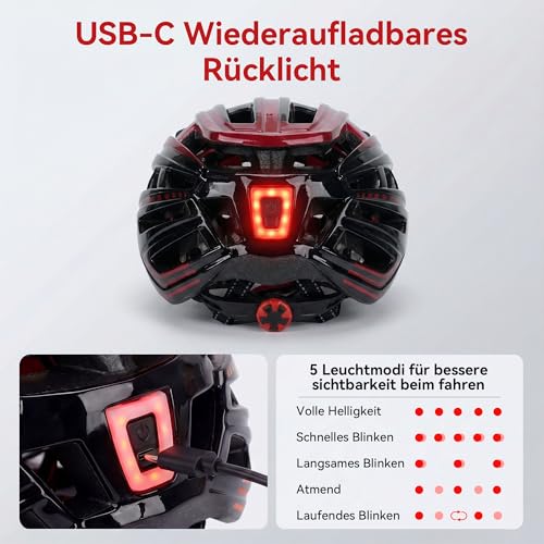 RLQA Bicycle Helmet Men Women MTB Road Bike Helmet with Removable Magnetic Visor & Glasses, Cycling Helmet with 24 Air Slits, LED Rear Light, Riding Helmet Adjustable Coarse