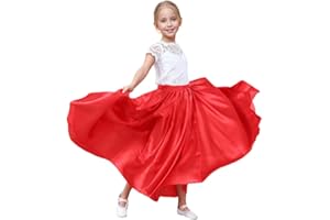 SANCAN Girls Belly Latin Dance Skirt - Elastic Waist Ankle Length Full Flowy Circle Dancewear for Dance Practice Training