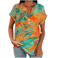 Short Sleeve Shirts for Women Linen Shirts for Women Dressy Casual Floral Graphic Spring Tops 2026 Vneck Short Sleeve Shirt Beach Vacation Travel Green S