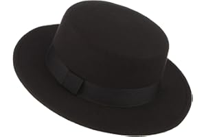KORHLEOH Pork Pie Hat for Men/Women, Wide Brim Felt Boater Fedora Flat Top Hat Church Derby Cap