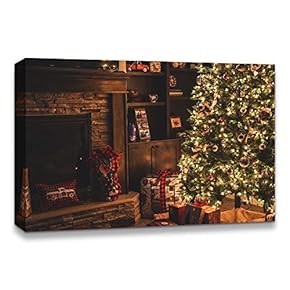 Canvas Wall Art Christmas Tree Celebration Painting Artwork for Home Prints Framed - 12x18 inches