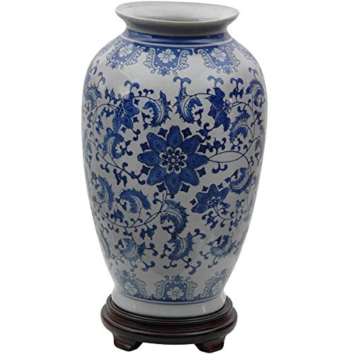 Amazon Com Oriental Furniture 14 Floral Blue White Porcelain