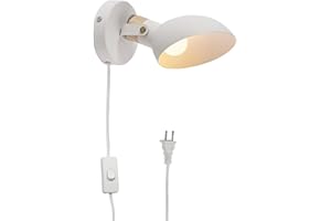 Aisilan Adjustable White Wall Sconce Light Fixture with Plug in Cord and On Off Toggle Switch Led Bedroom Foyer Study Modern 