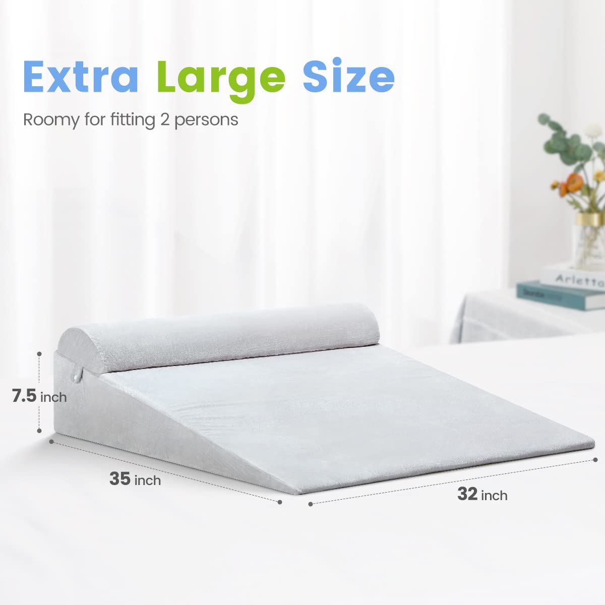 OasisSpace Wedge Pillow Extra Large Orthopedic Bed Wedge Pillow Set, Memory Foam Sitting Wedge Pillow for Adults, Wedge Pillow for Sleeping, GRED and Acid Reflux (7.5''Hx35''Lx32''W)