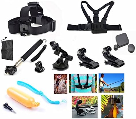 Snail Shop 9-in-1 Accessories Kit for Gopro Hd Hero 4/3+/3/2/1 Camera, Head Belt Strap Mount+ Chest Belt Strap Mount+ Extendable Handle Monopod + Car Suction Cup Mount Holder + Floating Handle Grip + 2 PCS Tripod Mount Adapter+2 PCS Gopro Surface J-hook+pouch+4/3+lens Cap[parallel Import Goods]