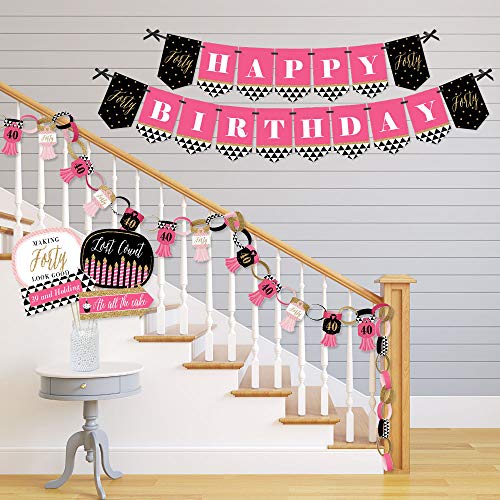 Big-Dot-of-Happiness-Chic-40th-Birthday-Pink-Black-and-Gold-Banner-and-Photo-Booth-Decorations-Birthday-Party-Supplies-Kit-Doterrific-Bundle