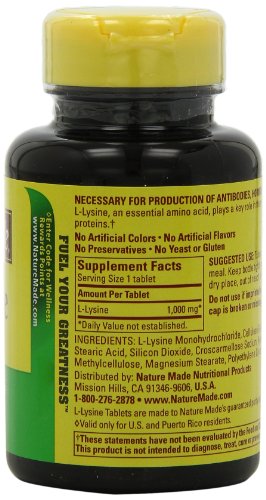 Nature Made L-Lysine 1000mg, 60 Tablets (Pack of 3)