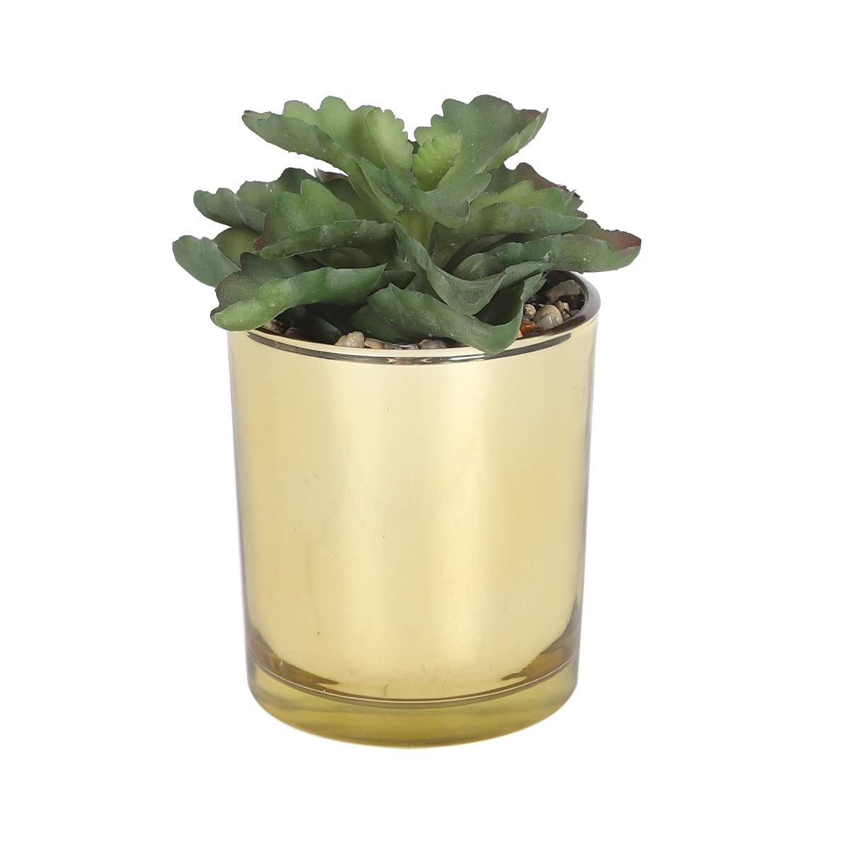 Sleepdown Halo Green Tall Artificial Faux Plant Succulent Gold Pot for Home Office Bathroom Decor Indoor Decoration Aesthetics, Small