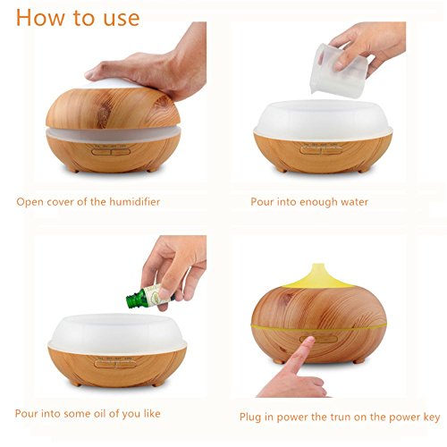 Wood Grain 300ml Cool Mist Humidifier Ultrasonic Aroma Essential Oil Diffuser for Office Home Bedroom Living Room Study Yoga Spa
