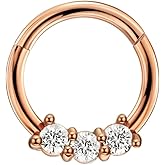 FANSING 316L Surgical Steel 3 Zircons Beaded Piercing Rings for Septum Daith